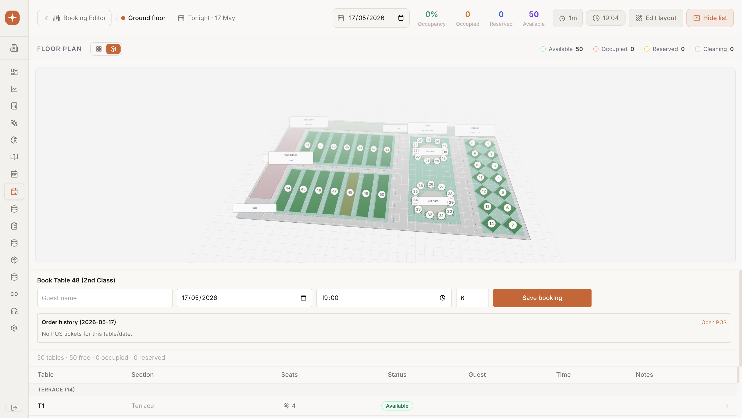 PulseMenu live booking floor diagram