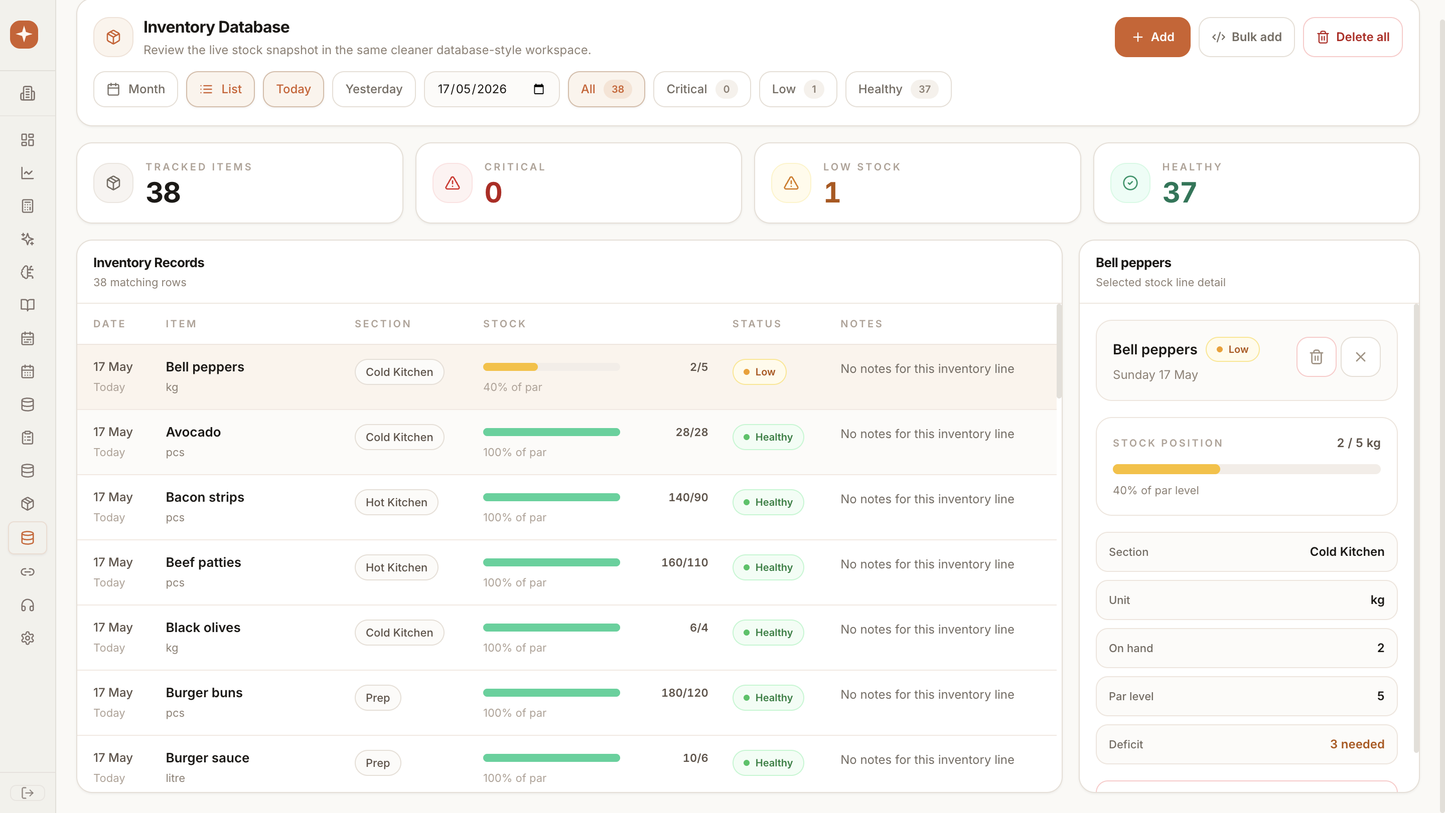 PulseMenu inventory database